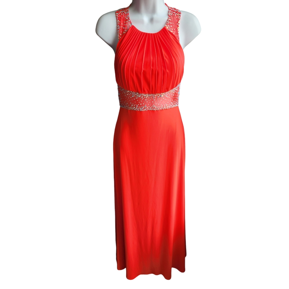 Morgan & Co Glam Coral Rhinestone Prom Dress Size S?